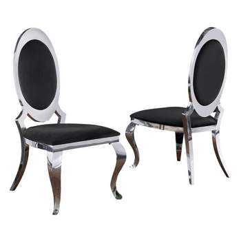Classy Round Back Black Velvet Side Chairs with Silver Legs (Set of 2)