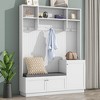 TiramisuBest Elegant Hall Tree with Comfortable Bench & Cushion, Functional Shoe Cabinet, Modern Coat Rack with Hooks for Entryways, Black - 2 of 4