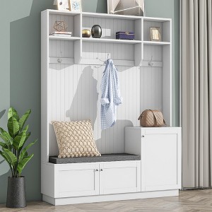 78.7'' Elegant Design Hall Tree with Storage Cabinet, 3 Shelves, Widen Bench and 3 Coat Hooks - ModernLuxe - 1 of 4