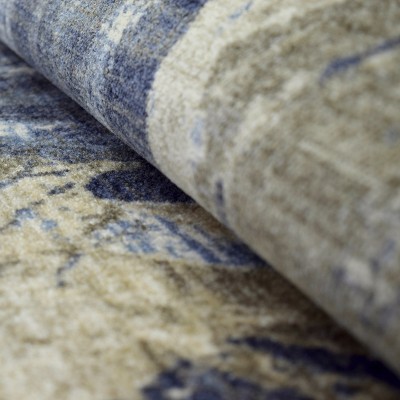 Blue and Beige Abstract Brushstroke Nylon Area Rug, 7'x9'