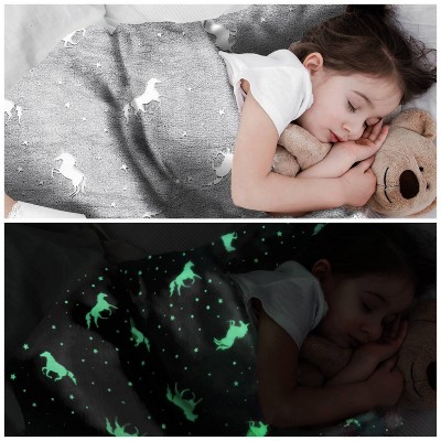 Gray Glow in The Dark Unicorn Fleece Blanket for Kids