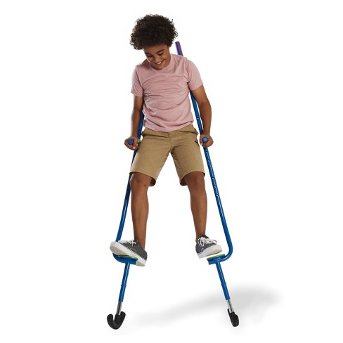 HearthSong Adjustable Ergonomic Amazing Feats Kids Stilts with Treaded Foot  Rests, Arced Feet, and Foam Handles, Blue