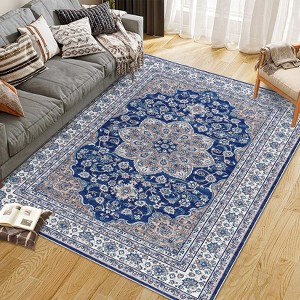 Vintage Washable Area Rug Floral Medallion Rugs for Living Room, Ultra Soft Accent Bedroom Carpet - 1 of 4
