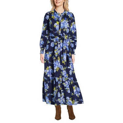Lands' End Women's Pinwale Cord Smocked Sleeve Maxi Dress