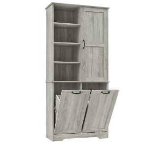 Rbied 31 in. W x 14 in. D x 68 in. H Wood Linen Cabinet Storage Cabinet with Tilt-Out Laundry and Adjustable Shelf - 1 of 4