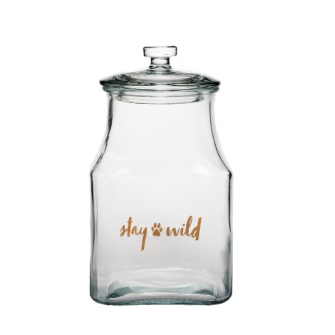 Amici Pet stay Wild Glass Canister Square Jar, Dog And Cat Food