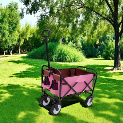 RISOKEYS Foldable Utility Wagon Cart with Wheels and Strapping System,Collapsible Design for Easy Storage,for Shopping,Beach,Camping