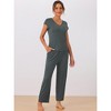 cheibear Women's Short Sleeve Top with Long Pants Modal Casual 2 Piece Loungewear Set - image 2 of 4