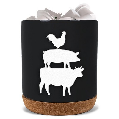 Elanze Designs Cow Pig Chicken Black X-Large Cork Bottom, Kitchen Counter, Ceramic Stoneware, Coffee, Tea and Hot Chocolate, Machine Brewing, K
