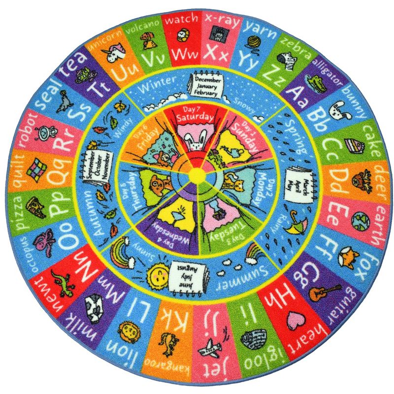 KC Cubs ABC Alphabet, Seasons, Months Days of Week Educational Learning & Game Round Circle Rug for Kids and Children Bedrooms Playroom, 1 of 6