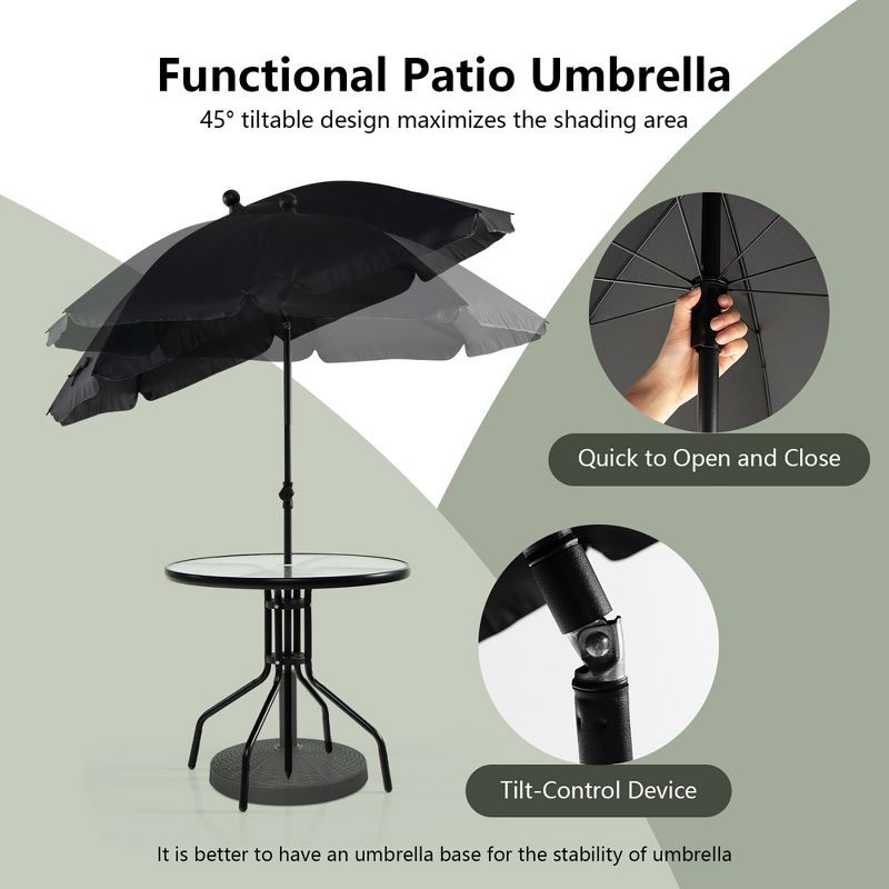 Tangkula 6PCS Patio Garden Dining Set w/ Round Table & 4 Folding Chairs & Tiltable Umbrella, 4 of 9