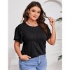 Womens Plus Size Tops Short Sleeve Casual Summer Square Neck Pleated Loose Fit Flowy Eyelet T Shirts Blouse - 3 of 4