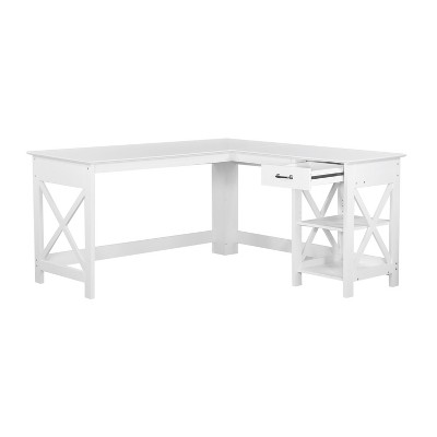 White Wood Corner Writing Desk with Drawer and Filing Cabinet