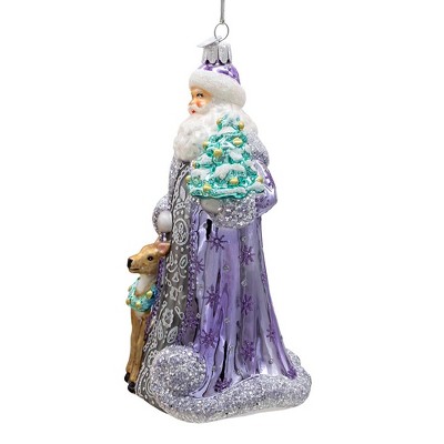Bellissimo 7-Inch Periwinkle Santa Glass Ornament with Deer