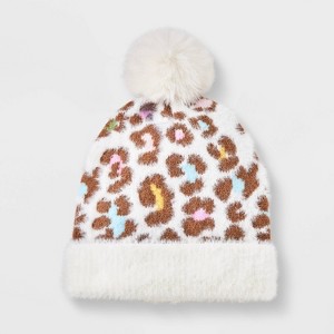 Toddler Girls' Leopard Printed Beanie - Cat & Jack™ White - 1 of 3