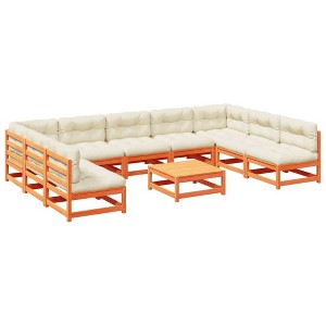 vidaXL Patio Sofa Set - 10 Piece Outdoor Lounge with Pine Wood Frame & Cream Cushions for Garden Patio Deck - Modular Design - 1 of 4