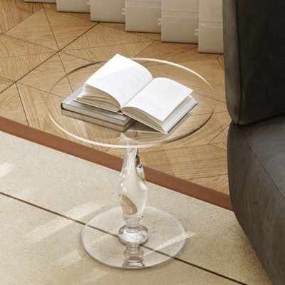 Artloge 18” Round Clear Acrylic Side Table for Small Spaces, Living Room Bedroom Acrylic Accent End Table Furniture, Next to Sofa