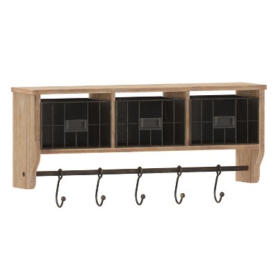 Danya B. Entryway Wall Coat Rack with Decorative Ledge Shelf and Hooks - White