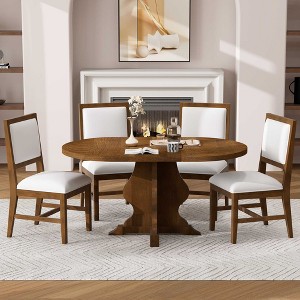 Farmhouse 5-Piece Extendable Dining Table Set with 4 Upholstered Chairs, Extendable Dining Table with 15.7" Leaf - ModernLuxe - 1 of 4