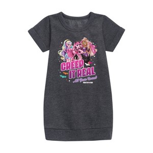 - Mattel - Creep It Real Graphic Short Sleeve Fleece Dress - 1 of 2