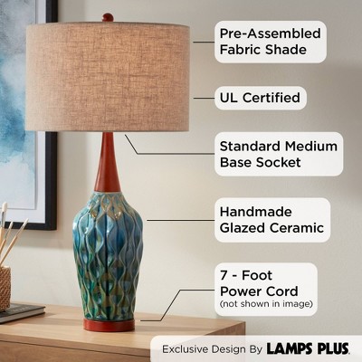Rocco 30" Blue Teal Ceramic Mid-Century Modern Table Lamp