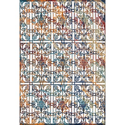 Blue and Cream Trellis Synthetic 4' x 6' Reversible Rug
