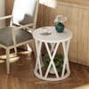 JIONJOY White Round Farmhouse Side Table with X-Detail Base - 3 of 4