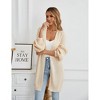 Women's Long Sleeve Cardigan Open Front Rib Knit Longline Coats with Lantern Sleeves and Loose Fit Sweater,Apricot - M - 3 of 4