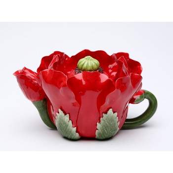 Kevins Gift Shoppe Ceramic Red Poppy Flower Teapot