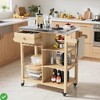 Solid Wood Outdoor Grill Cart Storage Cabinet Outdoor Grill Cart BBQ Cart Prep Table w/Stainless Steel Top Drawer & Open Shelves - 4 of 4