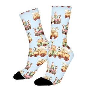 Trains With Animals Women Printed Crew Socks Funny Funky Socks Soft Polyester Novelty Gifts for Artists Men - 1 of 4