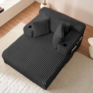 Mjkone 1PC Corduroy Sleeper Sofa Chair,51"Single Seat Chaise Lounge Chair With Pillows,Wide Armrest,Cup Holder,Storage - 1 of 4