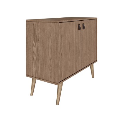 Amber Natural Eucalyptus Wood Buffet Sideboard with Faux Leather Handles
