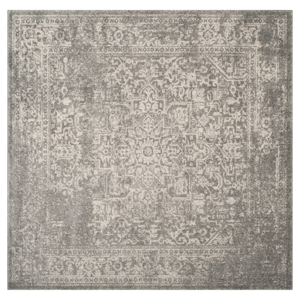 6'7inx6'7in Square Hestia Burst Loomed Area Rug Silver/Ivory Square - Safavieh