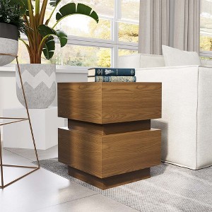 POVISON Mid-century Modern Square Side Table, 15.74'' Wood End Table, Walnut Color, Fully Assembly - 1 of 4
