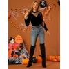 INSPIRE CHIC Women's Casual Velvet Long Sleeve Choker Neck Heart Dots Mesh Panel Top - 3 of 4