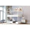 Okak Twin Over Twin House Bunk Bed with Safety Fence & Built-in Ladder Metal Bunk Bed for Kids, Girls, Boys Easy Assemble, White - 2 of 4