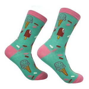 Crazy Dog T-Shirts Women's Ice Cream Socks Funny Frozen Treat Dessert Vanilla Chocolate Cone Graphic Novelty Footwear - 1 of 4
