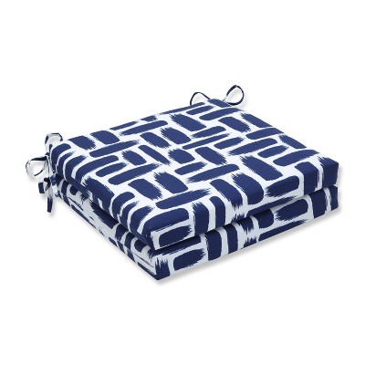 20" x 20" x 3" 2pk Baja Nautical Squared Corners Outdoor Seat Cushions Blue - Pillow Perfect