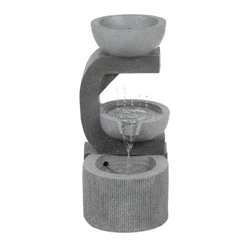 Luxenhome Gray Resin Raining Water Sculpture Outdoor Fountain With Led  Lights : Target