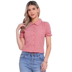 INSPIRE CHIC Women's Short Sleeve Button Down Peter Pan Collar Blouse - 1 of 4
