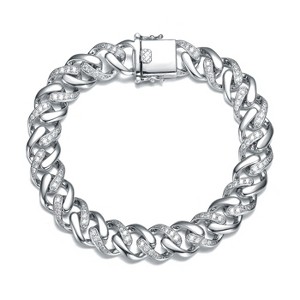 Guili Mens Rhodium-Plated Sterling Silver Curb Chain Bracelet with Iced Out Cubic Zirconia Stones for a Bold and Glamorous Statement Piece - 1 of 4