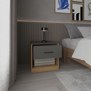 Vynxaria Alder 19.7" High Modern Nightstand with 1 Drawer and Open Shelf, Versatile Compact Design - 1 of 4