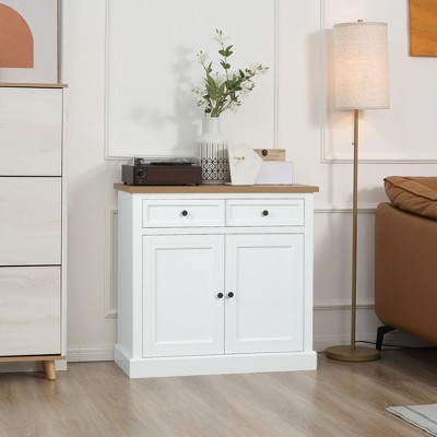 NicBex 26.8"/33.5" Modern 2-Doors Sideboard,Kitchen Storage Cabinets with 2 Drawers and Solid Wood Countertop for Kitchen and Dining Room,White/Black