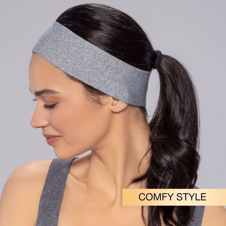 Gray colored headband worn on a person with text "COMFY STYLE" in the corner.