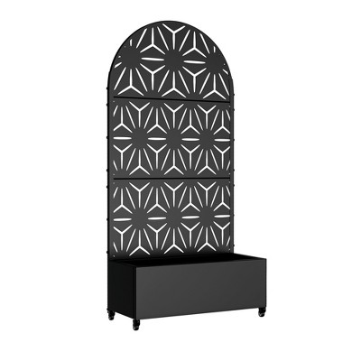 Lirago Metal Planter Box privacy screen Garden Bed with Trellis and Wheels - Black- 6 ft. H x 3 ft. W