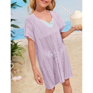 Girls swim cover up crochet swimsuits kids swimwear beachwear tops - 1 of 4