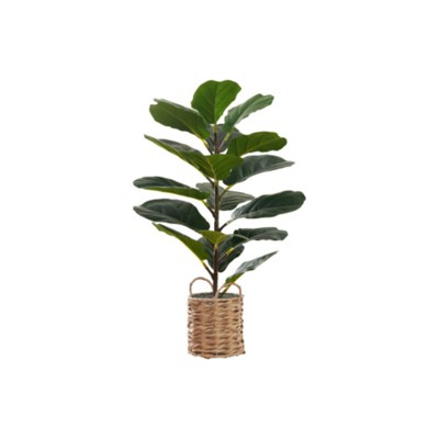Maggift Artificial Plant Middle Tree Indoor Faux Fake Floor Greenery Potted Real Touch Decorative Green Leaves Beige Woven Basket, Green, 20"*19"*28"