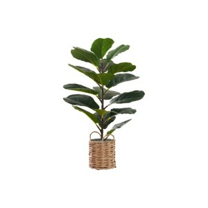 Syemin Artificial Plant Middle Tree Indoor Faux Fake Floor Greenery Potted Real Touch Decorative Green Leaves Beige Woven Basket, Green, 20"*19"*28" - 1 of 4