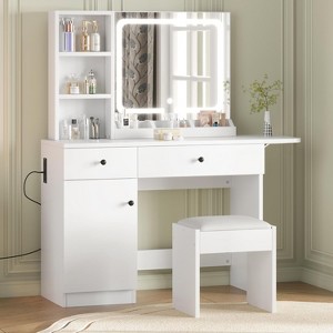 Vanity Desk with Mirror and Adjustable Lights, Makeup Vanity Desk with Drawers, Cabinet, Built-in Power Outlet & USB, Makeup Table for Bedroom - 1 of 4